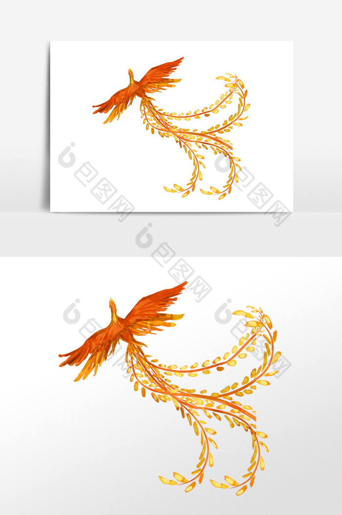 手绘水彩凤凰插画素材图片