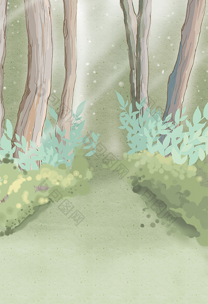 水彩漫画清新树林