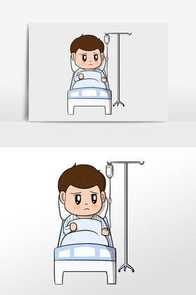 小男孩生病住院插画