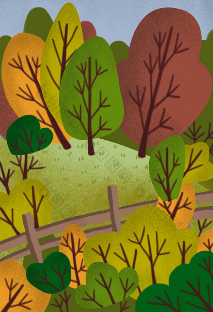 绿色田园暖系唯美手绘风格竖版插画背景