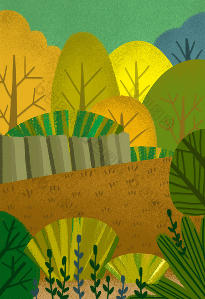 暖系森林唯美手绘风格竖版插画背景