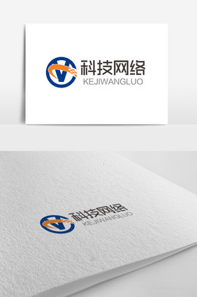 蓝橙时尚大气V字母科技网络logo标志