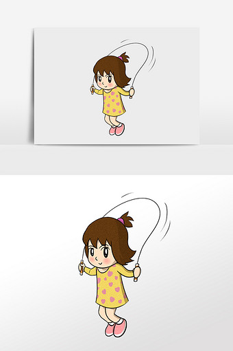 卡通小女孩跳绳插画元素图片
