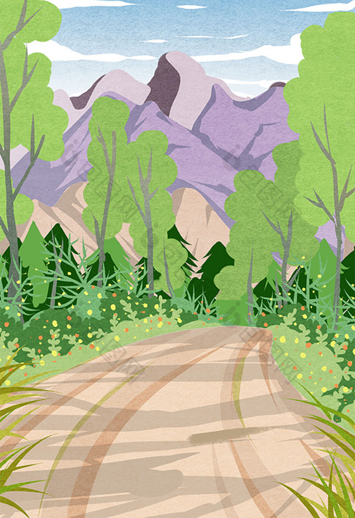 山间的小路插画图片