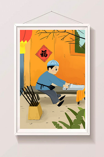 可爱卡通民间风俗之磨刀磨剪子插画设计图片下载