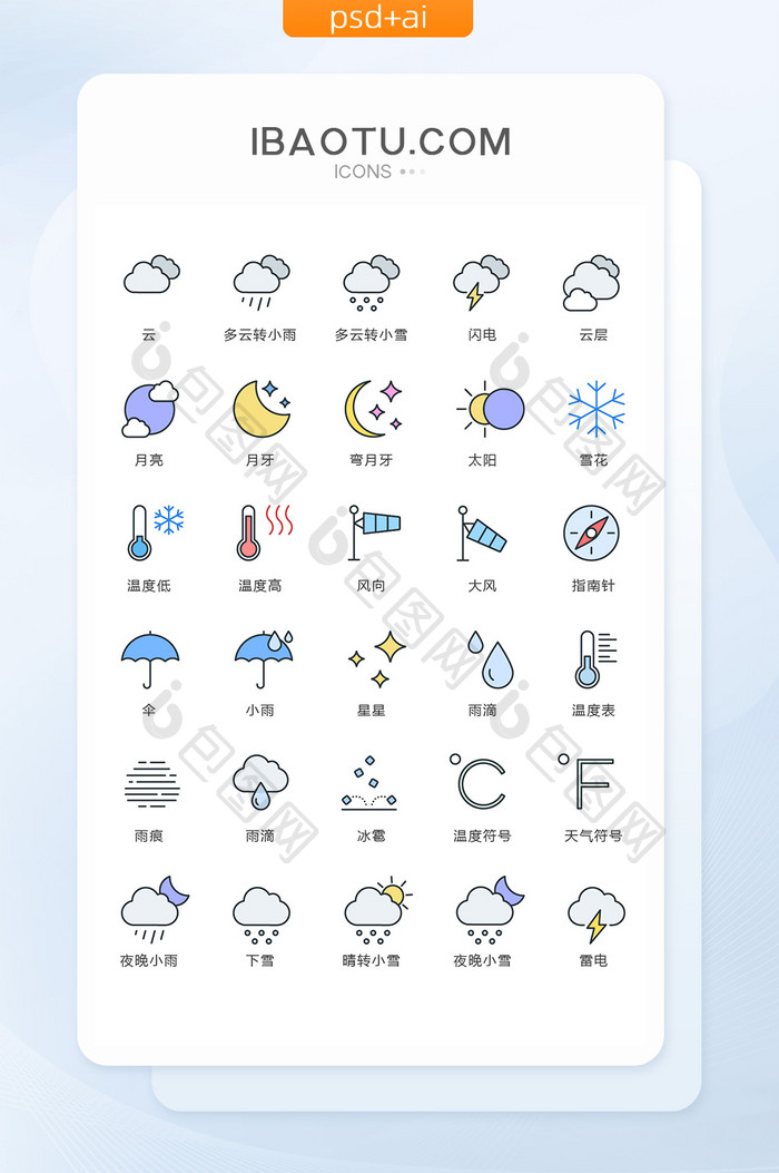 多色极简手机天气图标矢量ui素材icon