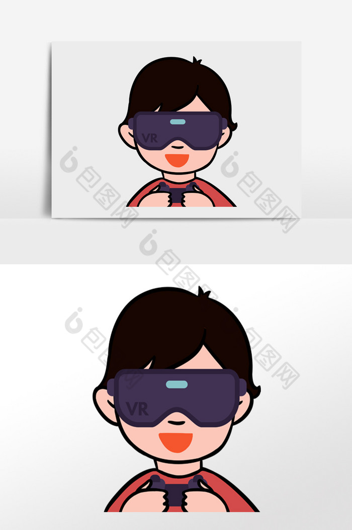戴着VR眼镜的男孩插画图片图片