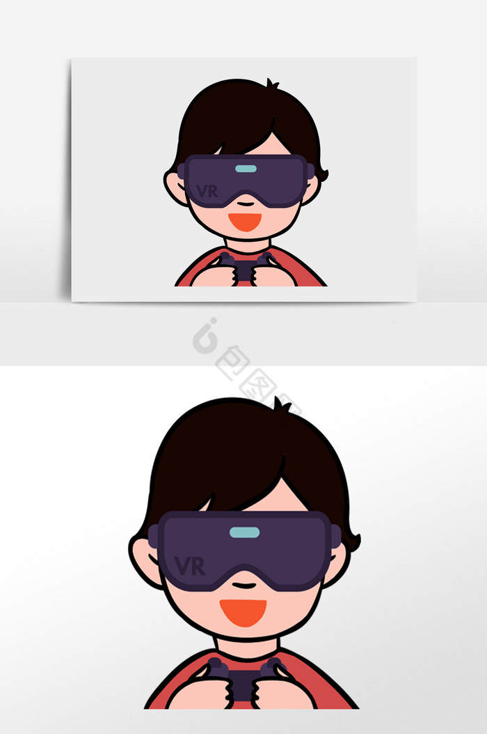 戴着VR眼镜的男孩插画图片