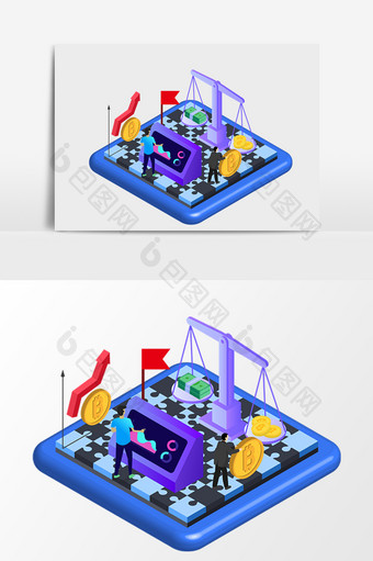 立体多色金融货币2.5D矢量元素图片