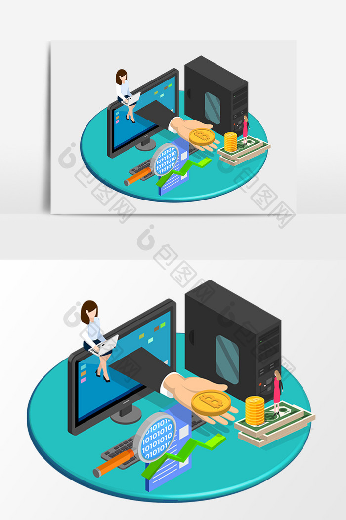 简约金融比特币2.5D矢量元素