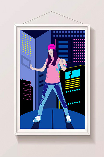 citypop美式街舞女孩点线面插画图片