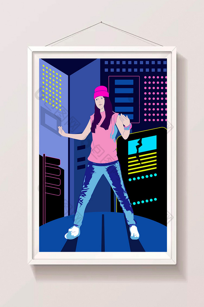 citypop美式街舞女孩点线面插画图片图片