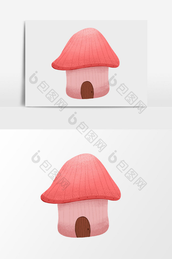 红色卡通漫画蘑菇房子插画元素