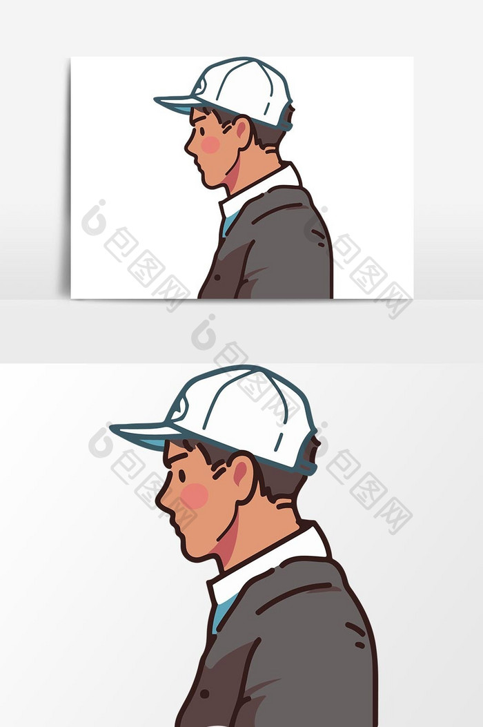 卡通手绘青年棒球帽男头像矢量元素