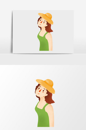 抬头仰望的女生插画