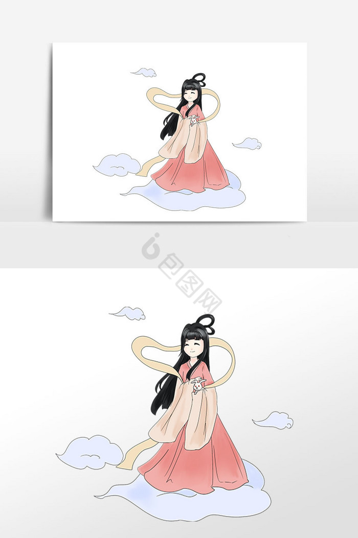 中秋节嫦娥仙子云朵插画图片