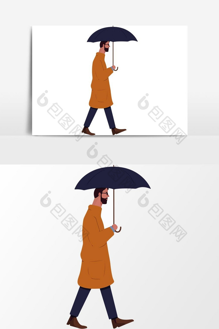 卡通可爱中年男人打伞矢量元素