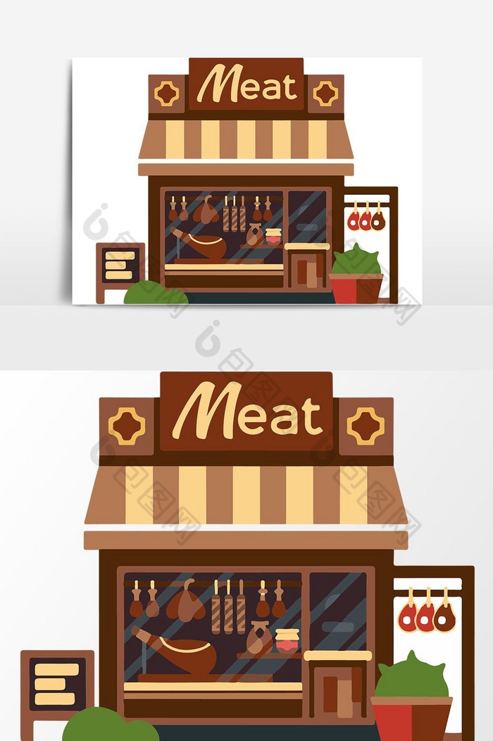 卡通可爱城市建筑肉店矢量元素