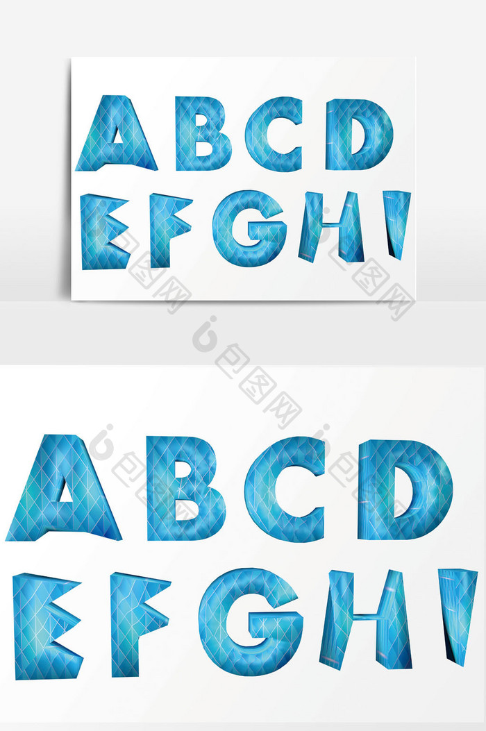 蓝色拼接减面立体字母系列1