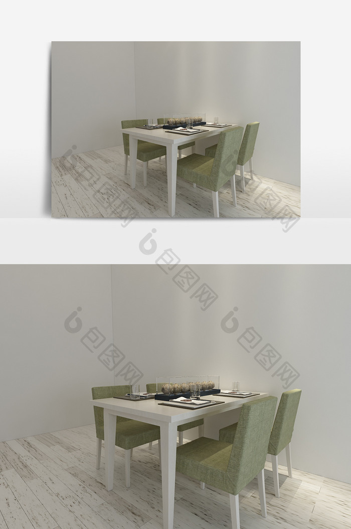 浅色小清新餐桌椅模型组合