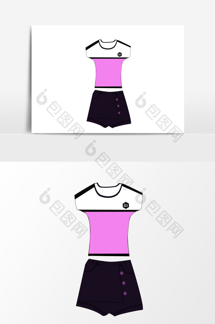 夏季女生运动粉色短袖套装元素
