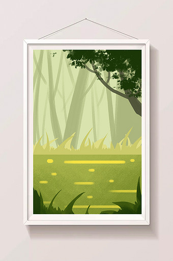 绿色清新色调治愈系森林背景插画图片