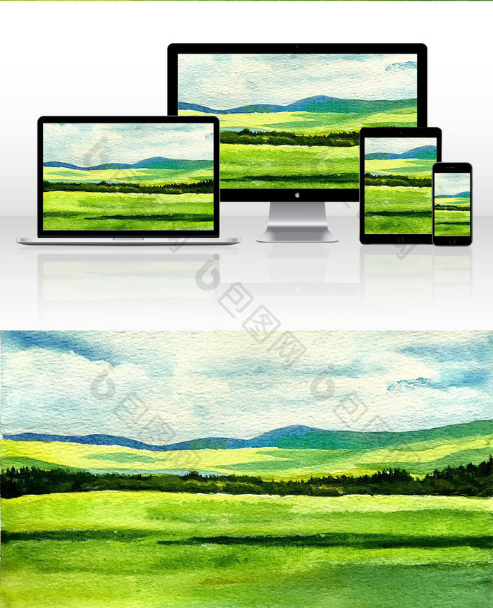 水彩手绘草原素材风景 图片下载 包图网 水彩手绘草原素材风景 图片下载 包图网