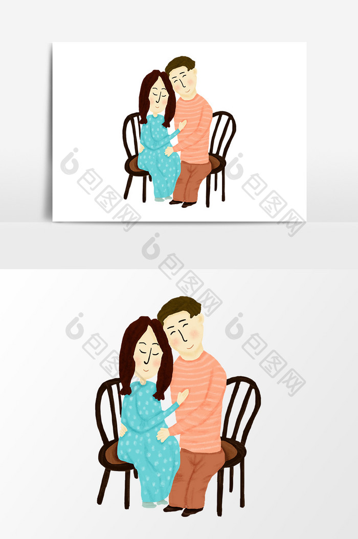手绘清新七夕节抱着孕妇的丈夫元素