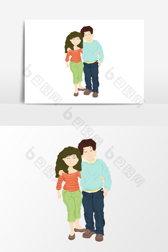手绘清新七夕情人节搂抱着的夫妇元素图片