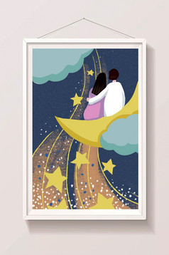 唯美梦幻的星空天使撒爱插画