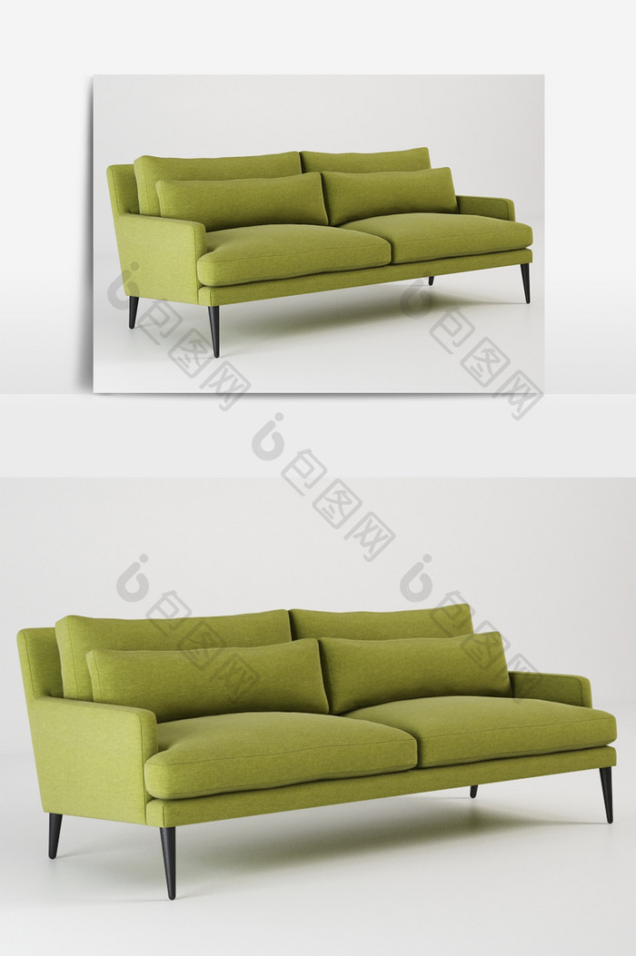 现代绿色布艺沙发3D模型