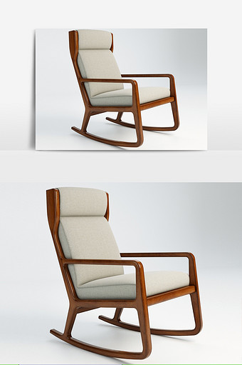 现代实木摇椅3D模型图片