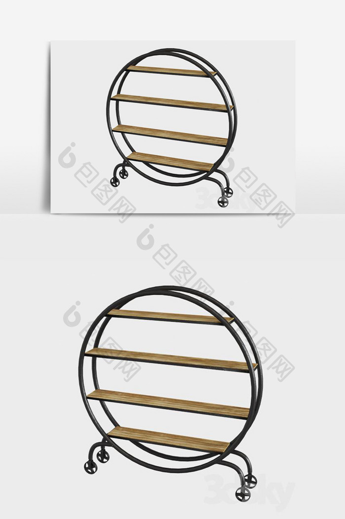 现代圆形带滚轮博古架