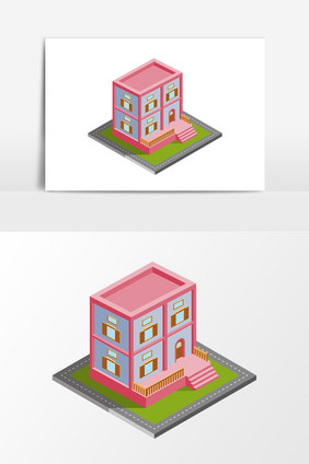 2.5D元素红色住宅楼