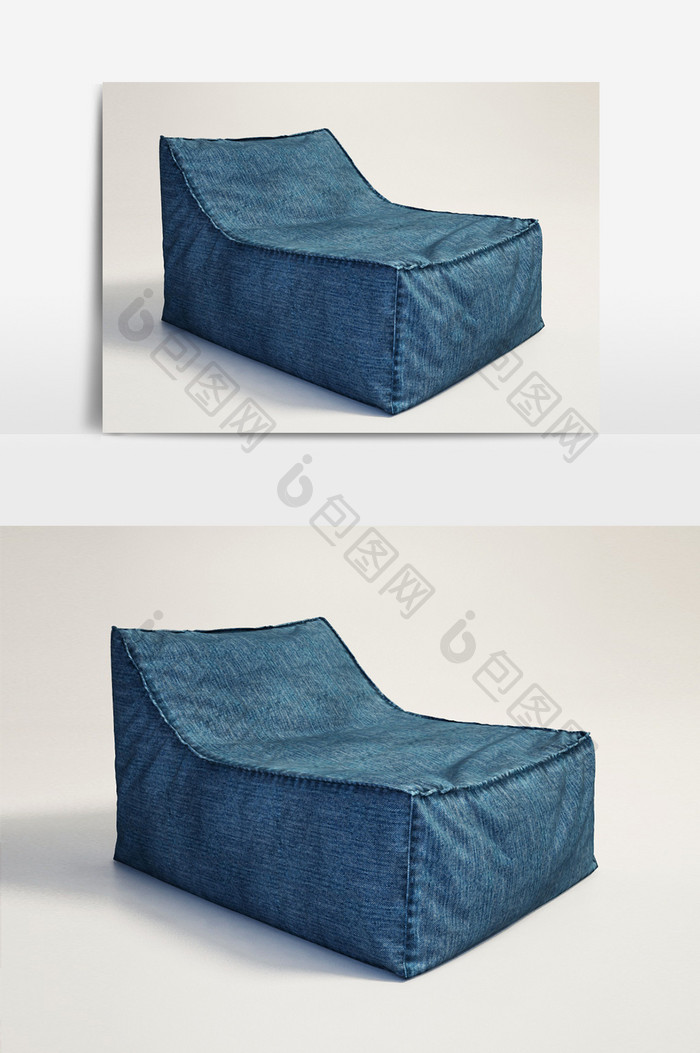 现代蓝色布艺懒人椅3D模型