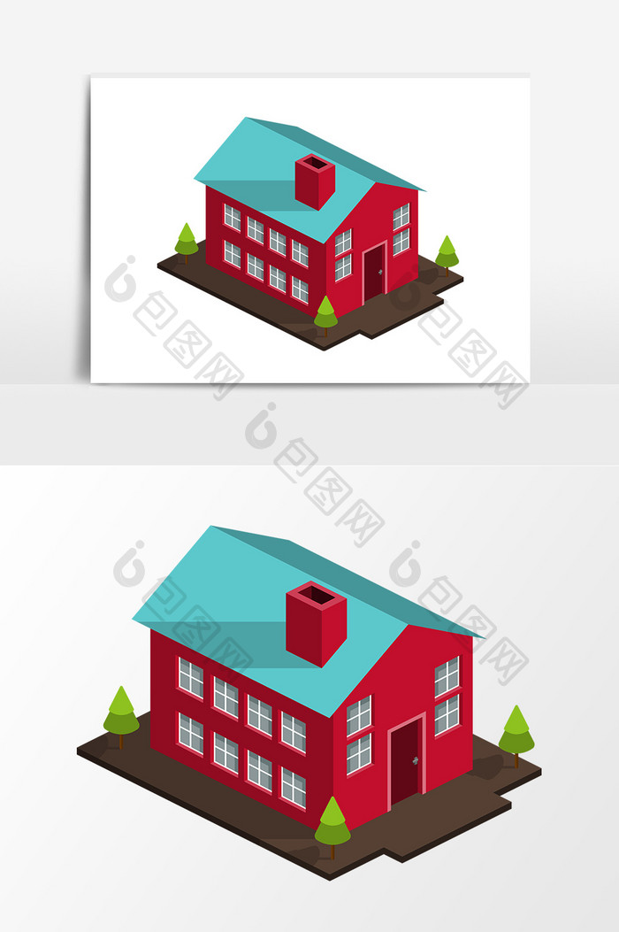 2.5D元素红色住宅楼设计
