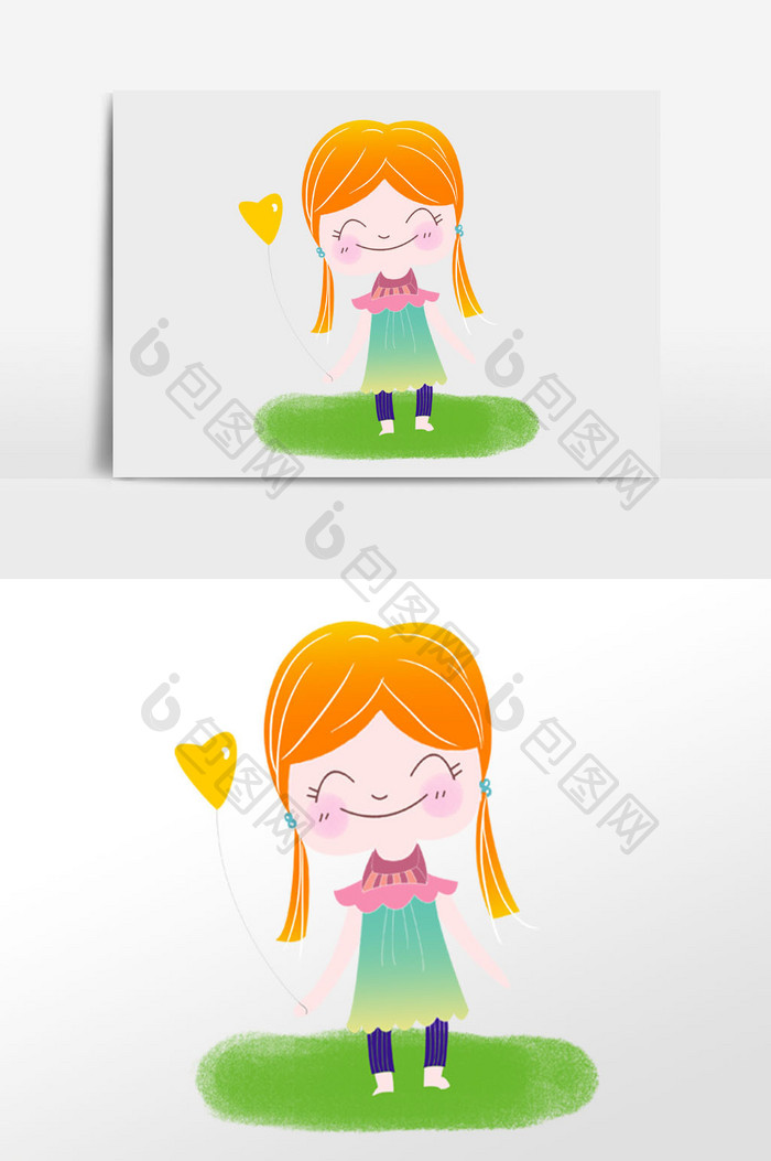 可爱卡通手绘阳光小女孩气球插画背景素材