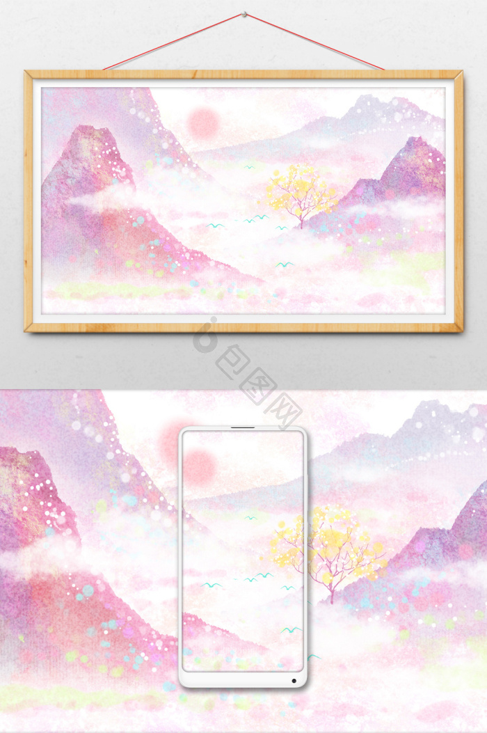 山水插画图片下载-包图网