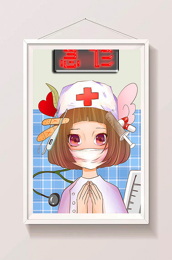 卡通护士动漫少女唯美清新急诊医生医疗插画图片下载