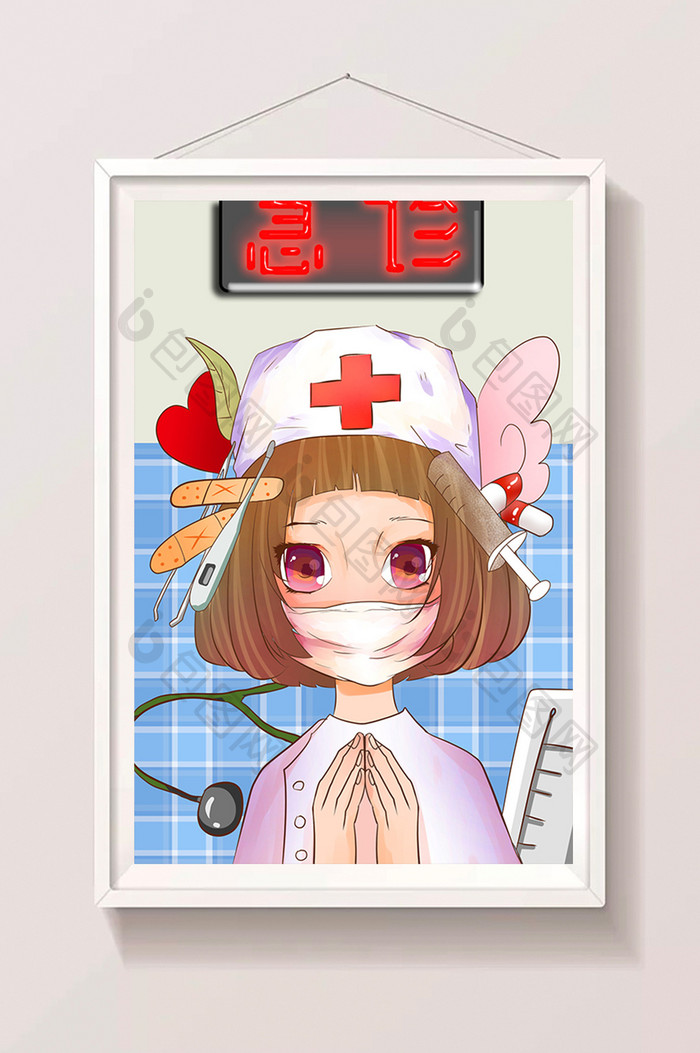 卡通护士动漫少女唯美清新急诊医生医疗插画