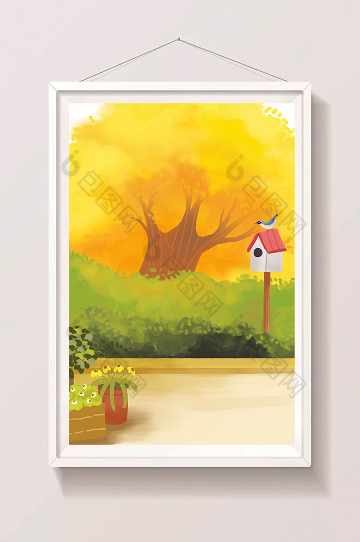 秋天公园一角的大树插画图片图片