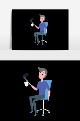 卡通手绘坐着男人咖啡