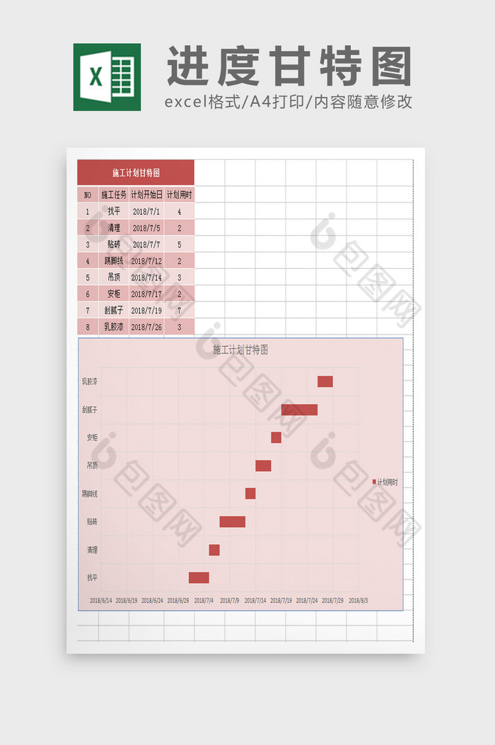 进度甘特图excel表模板图片图片