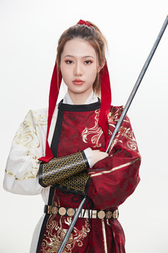 身穿武侠古风汉服英气十足的亚洲美女