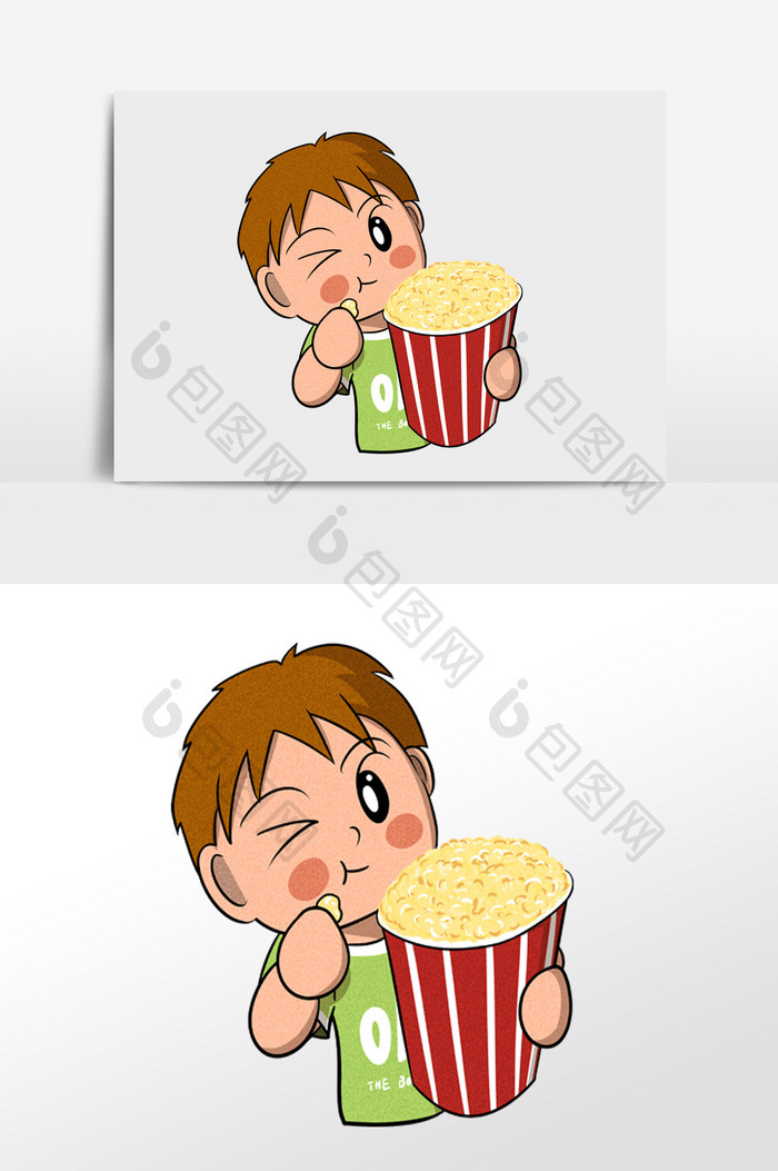 卡通小男孩吃爆米花插画元素