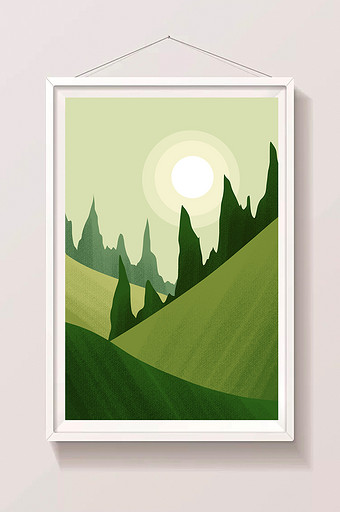 绿色扁平风格阳光照耀的森林背景插画图片