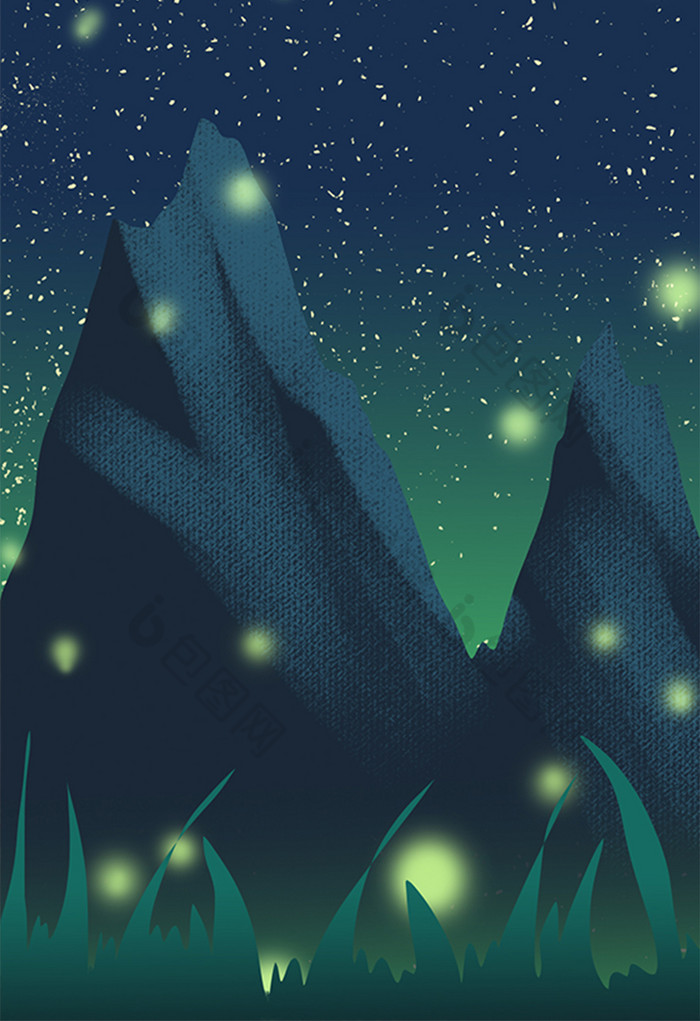 冷色调夜晚星空山脉插画素材免费下载,本次作品主题是插画,使用场景是