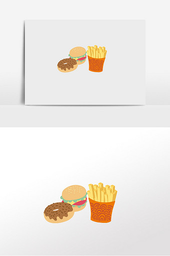 手绘卡通漫画快餐薯条汉堡插画元素图片