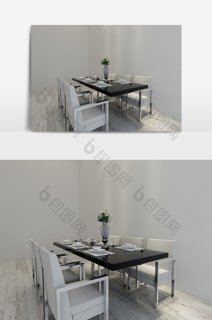 黑白简约餐桌椅组合3d模型