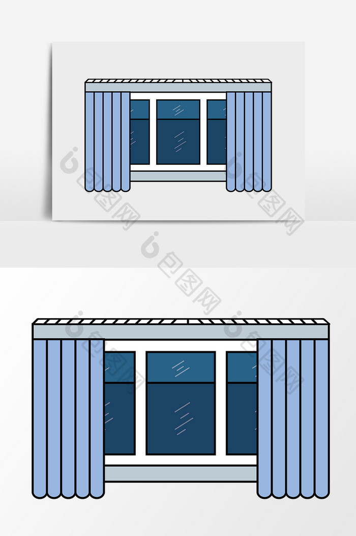 矢量手绘窗户窗帘